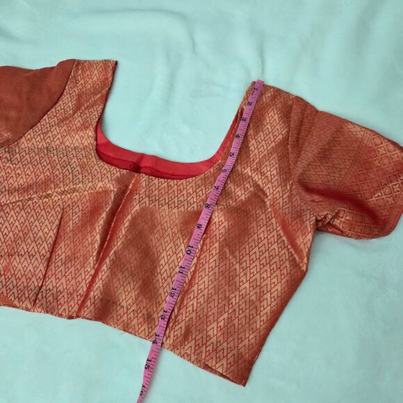 Red orange banarsi silk saree NEGOTIABLE - Picture 6 of 10